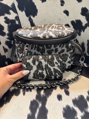 Michael Kors Black & Gray Leopard-Print Crossbody with Chain & matching wallet.
